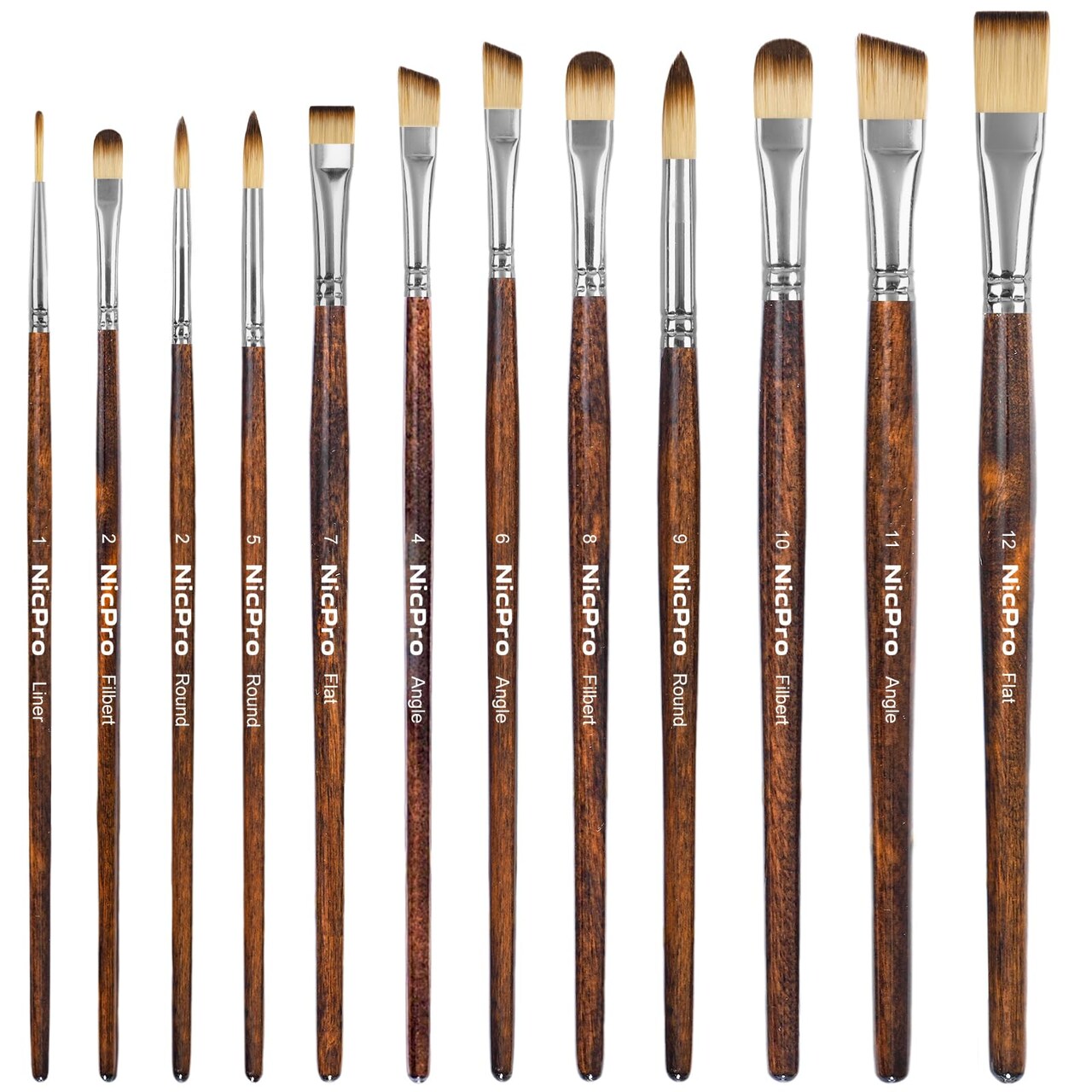 12PCS Artist Paint Brush Set, Craft Paint Brushes for Acrylic Painting, Oil, Watercolor, Gouache, Tempera, Face, Body, Fabric, Model, Art Supplies Paintbrushes for Artists Beginners (Wood)